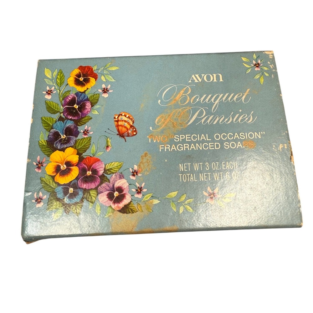 Avon Bouquet of Pansies Two Special Occasion Fragranced Soaps Gift Set Box Only